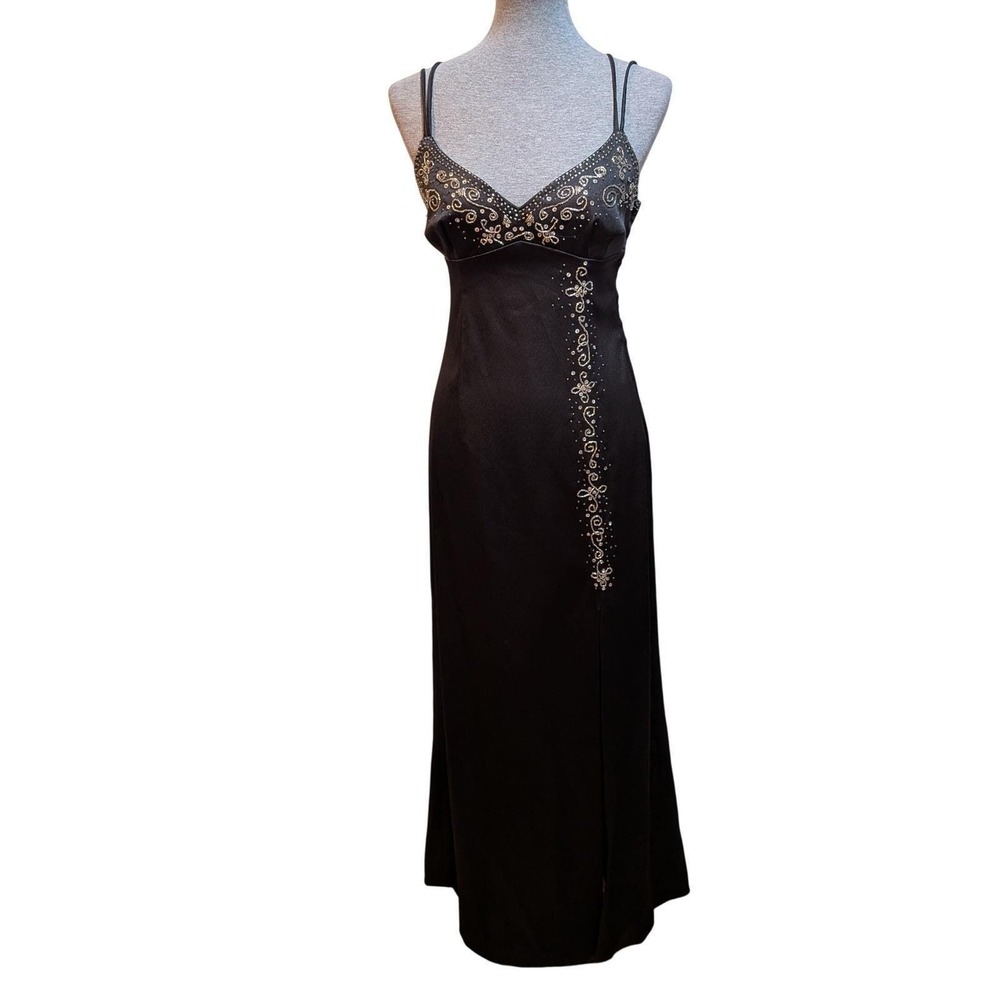 Prom Whimsigoth Formal Party Babydoll Glam Y2K 90s Cutout Black Bead 9/10 Dress - Picture 2 of 10